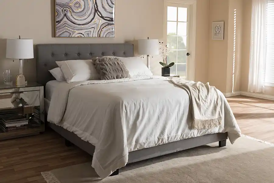 Baxton Studio Cassandra Modern and Contemporary Light Grey Fabric Upholstered Full Size Bed - Light Grey New Release