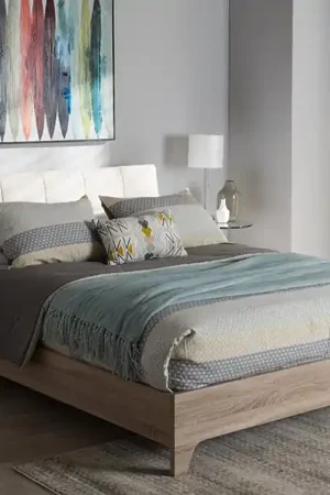 Baxton Studio Adelia Mid-Century Light Beige Whitewash Queen Size Platform Bed - Light Beige , Natural Same Day Shipping