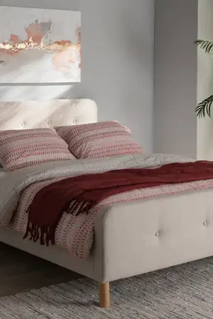 Baxton Studio Samson Mid-Century Light Beige Fabric Upholstered Full Size Platform Bed - Light Beige High Quality