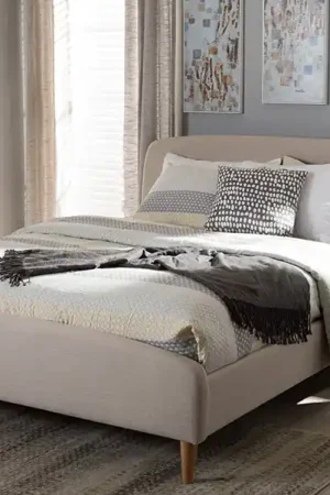 Baxton Studio Mia Mid-Century Light Beige Fabric Upholstered Full Size Platform Bed - Light Beige Trusted Brand