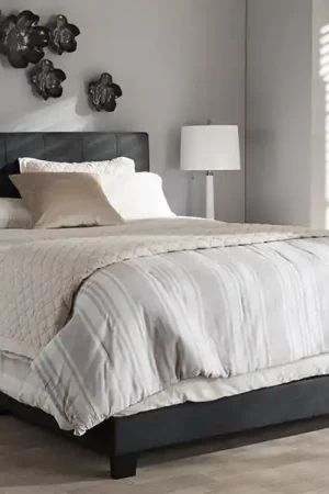 Baxton Studio Brookfield Modern and Contemporary Charcoal Grey Fabric King Size Bed - Dark Grey Fresh Stock