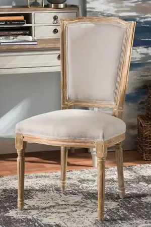 Baxton Studio Cadencia French Vintage Cottage Weathered Oak Finish Wood and Beige Fabric Upholstered Dining Side Chair - Beige , Natural Free Delivery