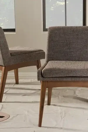 Baxton Studio Nexus Mid-Century Modern Walnut Wood Finishing and Gravel Fabric Upholstered Dining Side Chair (Set of 2) - "Gravel" Multi Color , "Walnut" Brown Express Delivery