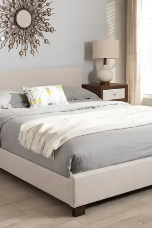 Baxton Studio Elizabeth Modern and Contemporary Beige Fabric Upholstered Panel-Stitched Full Size Platform Bed - Beige Time-Limited