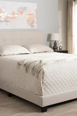 Baxton Studio Brookfield Modern and Contemporary Beige Fabric Upholstered Grid-tufting Full Size Bed - Beige Limited Time