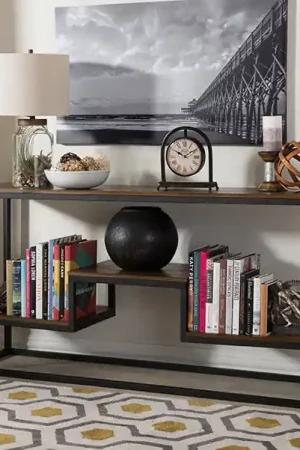 Baxton Studio Doreen Rustic Industrial Style Antique Black Textured Finished Metal Distressed Wood Console Table - Brown , Black Weekend Sale