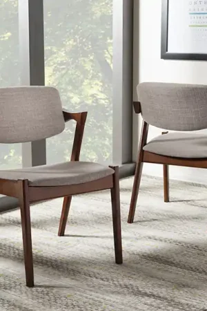 Wholesale Baxton Studio Elegant Mid-Century Dark Walnut Wood Grey Fabric Upholstered Dining Armchair - Light Grey , Walnut Brown