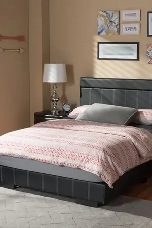 Baxton Studio Solo Modern and Contemporary Black Faux Leather Full Size Platform Bed - Black No Minimum Order