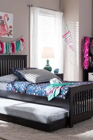 Baxton Studio Hevea Twin Size Dark Brown Solid Wood Platform Bed with Guest Trundle Bed - Dark Brown Express Delivery