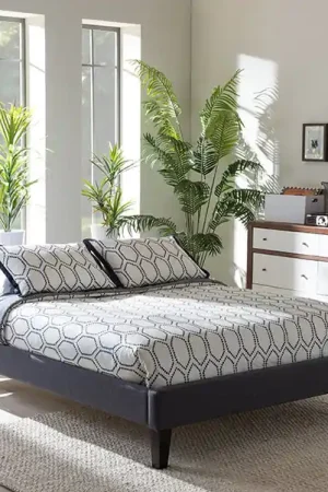 Baxton Studio Lancashire Modern and Contemporary Grey Fabric Upholstered Full Size Bed Frame with Tapered Legs - Dark Grey Special Offer