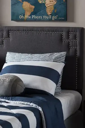 Baxton Studio Geneva Modern and Contemporary Dark Grey Fabric Upholstered Twin Size Headboard - Dark Grey Worldwide Shipping