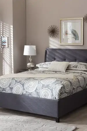 Baxton Studio Lea Modern and Contemporary Dark Grey Fabric Queen Size Storage Platform Bed - Dark Grey Clearance