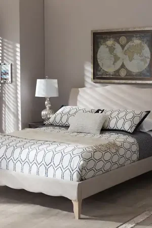 Baxton Studio Fannie French Classic Modern Style Beige Linen Fabric King Size Platform Bed - Beige Top Rated