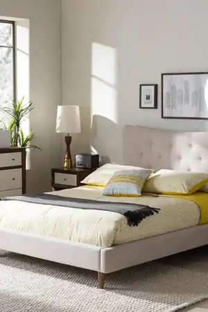 Baxton Studio Hannah Mid-Century Modern Beige Linen King Size Platform Bed - Beige Editor’s Pick
