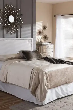 Baxton Studio Geneva Modern and Contemporary Grayish Beige Fabric Upholstered Full Size Headboard - Greyish Beige Free Delivery