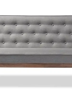 Baxton Studio Sorrento Mid-century Retro Modern Grey Fabric Upholstered Wooden 3-seater Sofa - Grey Sale