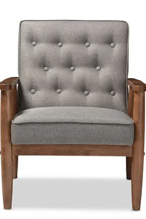 Baxton Studio Sorrento Mid-century Retro Modern Grey Fabric Upholstered Wooden Lounge Chair - Grey Super Sale
