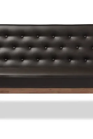Baxton Studio Sorrento Mid-century Retro Modern Brown Faux Leather Upholstered Wooden 3-seater Sofa - Dark Brown Holiday Sale