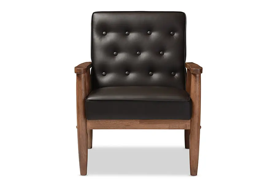 Special Offer Baxton Studio Sorrento Mid-century Retro Modern Brown Faux Leather Upholstered Wooden Lounge Chair - Dark Brown
