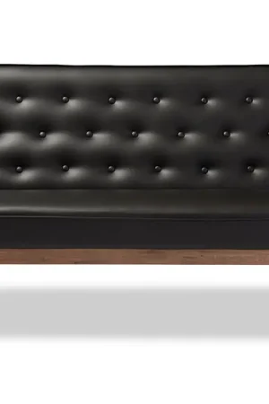 Baxton Studio Sorrento Mid-century Retro Modern Black Faux Leather Upholstered Wooden 3-seater Sofa - Black Deal