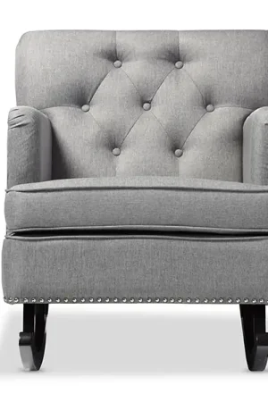 Baxton Studio Bethany Modern and Contemporary Grey Fabric Upholstered Button-tufted Rocking Chair - Grey Cheap