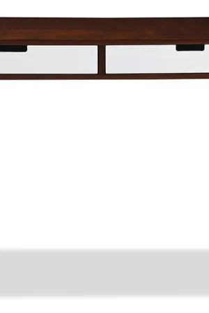Baxton Studio Casarano Mid-century Modern Dark Walnut and White Two-tone Finish 2-drawer Wood Home Office Writing Desk - White , Brown Special Discount