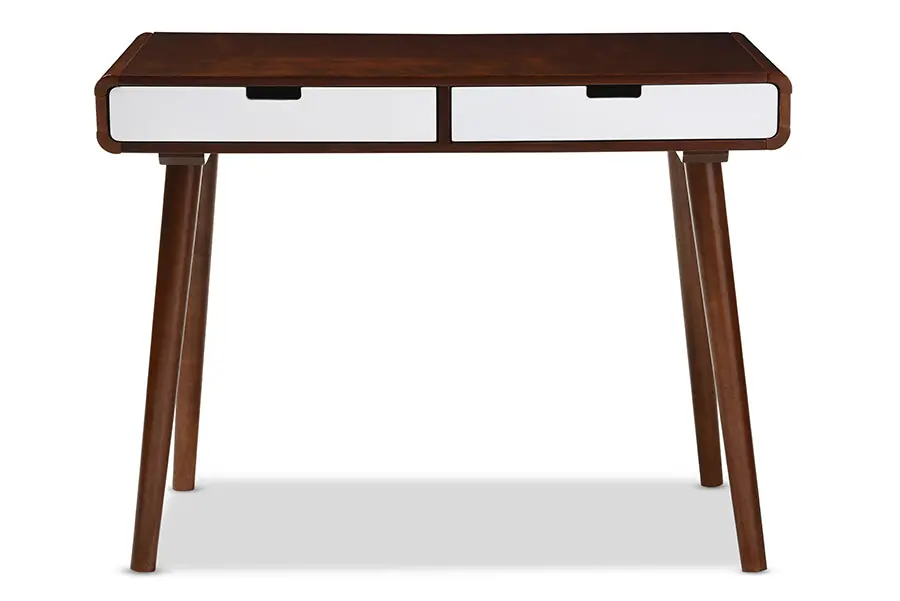 Baxton Studio Casarano Mid-century Modern Dark Walnut and White Two-tone Finish 2-drawer Wood Home Office Writing Desk - White , Brown Special Discount
