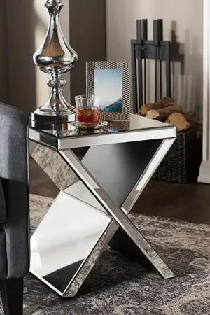 Baxton Studio Morris Modern and Contemporary Hollywood Regency Glamour Style Accent Side Table - "Silver" Mirrored New Release