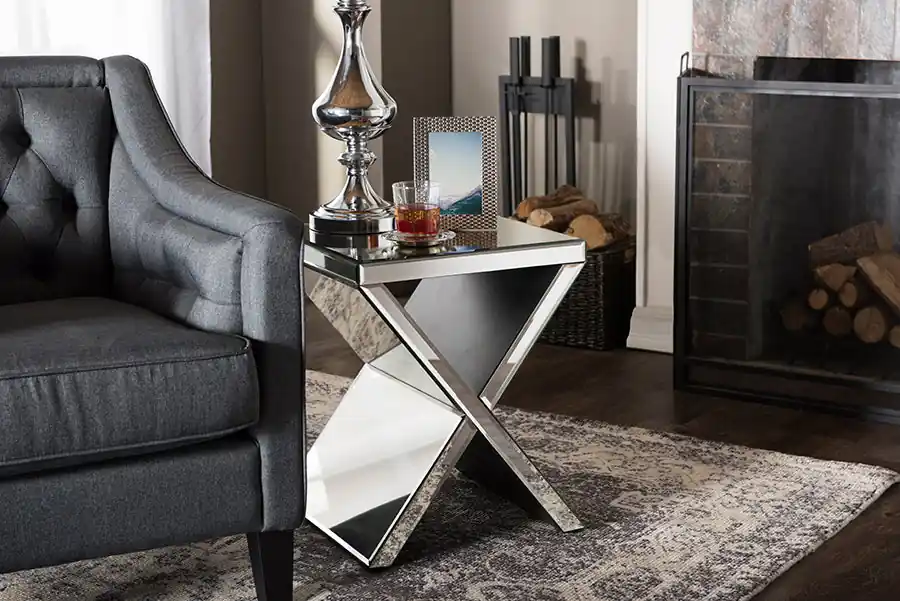 Baxton Studio Morris Modern and Contemporary Hollywood Regency Glamour Style Accent Side Table - "Silver" Mirrored New Release