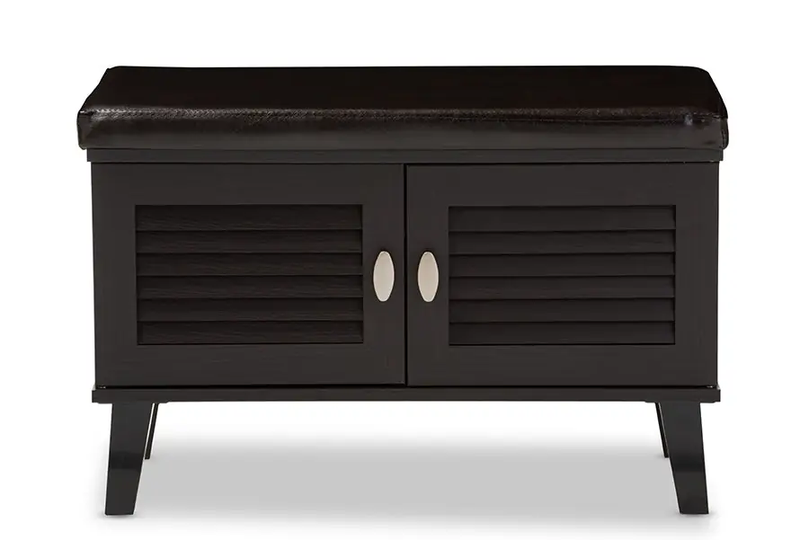 Baxton Studio Sheffield Modern and Contemporary 2-door Dark Brown Wood Entryway Storage Cushioned Bench Shoe Rack Cabinet Organizer - Dark Brown Big Sale