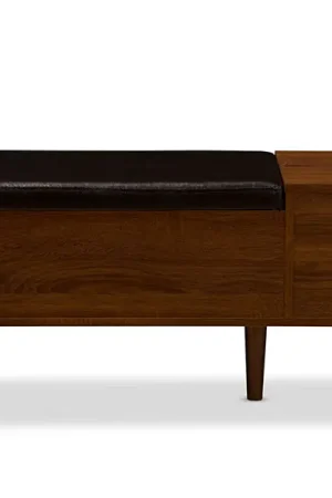 Baxton Studio Merrick Mid-century Retro Modern 1-drawer 2-tone Oak and Dark Brown Wood Entryway Storage Cushioned Bench Shoe Rack Cabinet Organizer - Dark Brown , Brown Trending