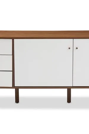 Baxton Studio Harlow Mid-century Modern Scandinavian Style White and Walnut Wood Sideboard Storage Cabinet - "Walnut" Brown , White Secure Checkout