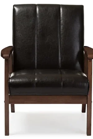 Baxton Studio Nikko Mid-century Modern Scandinavian Style Dark Brown Faux Leather Wooden Lounge Chair - Dark Brown Authentic