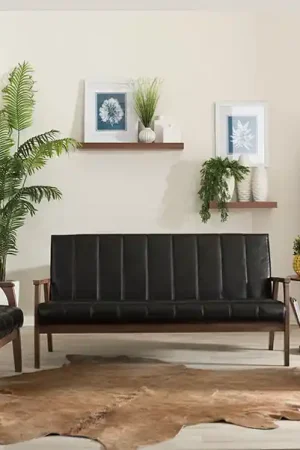 Baxton Studio Nikko Mid-century Modern Scandinavian Style Black Faux Leather 3 Pieces Living Room Sets - Black Markdown