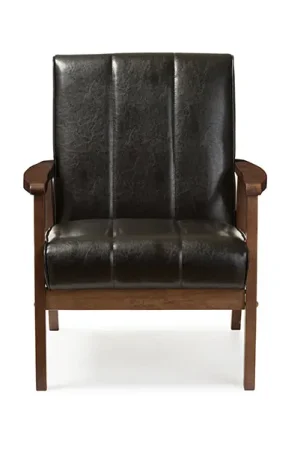 Baxton Studio Nikko Mid-century Modern Scandinavian Style Black Faux Leather Wooden Lounge Chair - Black Special Offer