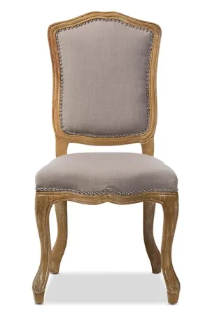 Baxton Studio Chateauneuf French Vintage Cottage Weathered Oak Beige Fabric Upholstered Dining Side Chair - Beige Price Drop