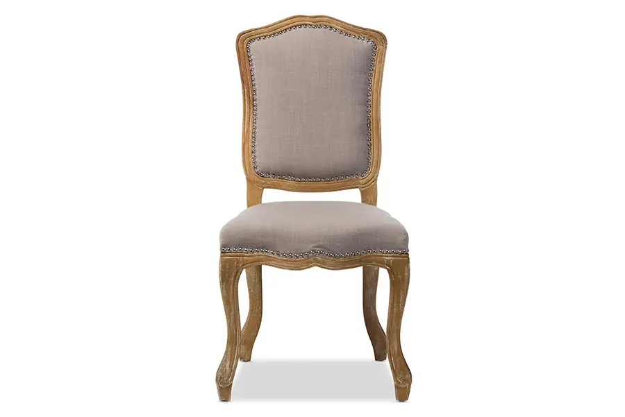 Baxton Studio Chateauneuf French Vintage Cottage Weathered Oak Beige Fabric Upholstered Dining Side Chair - Beige Price Drop