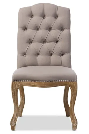 Baxton Studio Hudson Chic Rustic French Country Cottage Weathered Oak Beige Fabric Button-tufted Upholstered Dining Chair - Beige Worldwide Shipping