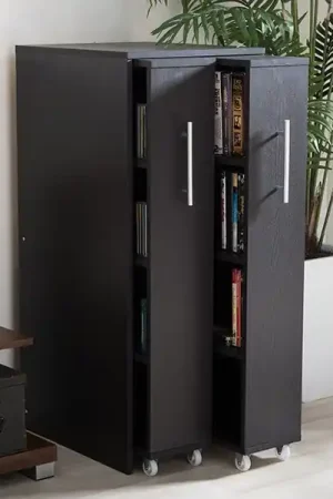 Baxton Studio Lindo Dark Brown Wood Bookcase with Two Pulled-out Doors Shelving Cabinet - Dark Brown Holiday Sale
