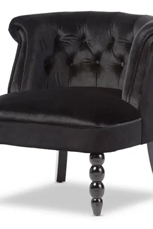 Baxton Studio Flax Victorian Style Contemporary Black Velvet Fabric Upholstered Vanity Accent Chair - Black Viral