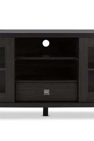 Baxton Studio Walda 60-Inch Greyish Dark Brown Wood TV Cabinet with 2 Sliding Doors and 1 Drawer - Grey , Dark Brown Hot Deal