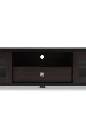 Baxton Studio Beasley 70-Inch Dark Brown TV Cabinet with 2 Sliding Doors and Drawer - Dark Brown Price Cut