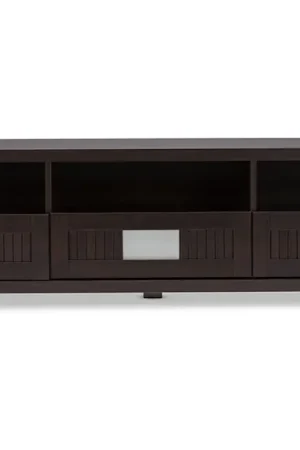 Baxton Studio Gerhardine Dark Brown Wood 63-Inch TV Cabinet with 3-drawer - Dark Brown Exclusive Offer
