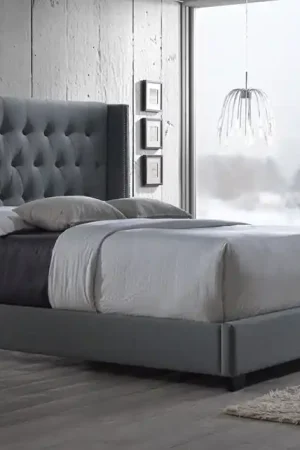 Baxton Studio Katherine Contemporary Grey Fabric Nail head Trim King Size Wingback Bed - Grey Bulk Order