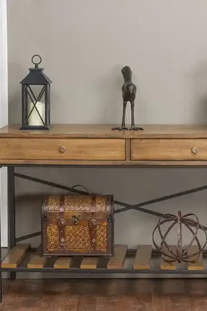 Baxton Studio Newcastle Wood and Metal Console Table-Criss-Cross - Brown , Antique Bronze Latest