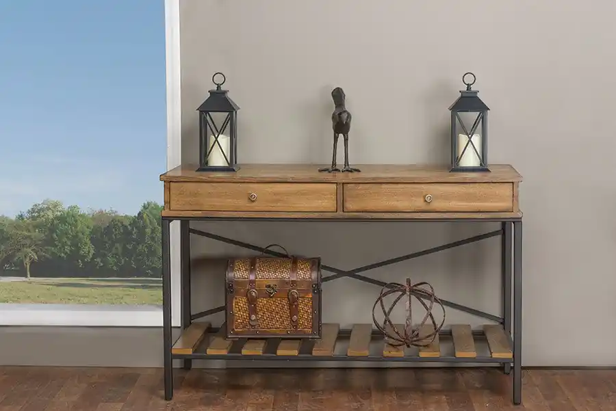 Baxton Studio Newcastle Wood and Metal Console Table-Criss-Cross - Brown , Antique Bronze Latest