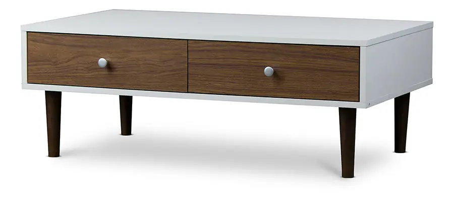 Baxton Studio Gemini Wood Contemporary Coffee Table - Walnut , White Certified