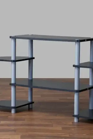 Baxton Studio Orbit Black and Silver 3-Tier TV Stand - Black , Silver Weekend Sale