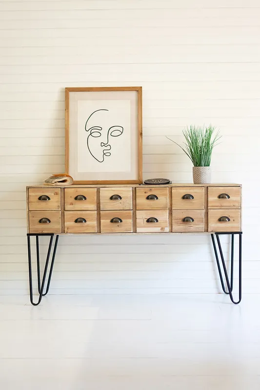 Chest Of 12 Wooden Drawers With Iron Legs By Kalalou - Natural Holiday Sale
