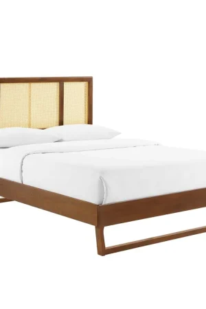 Kelsea Cane and Wood King Platform Bed With Angular Legs By Modway - M Latest